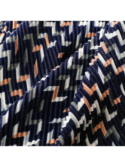 Scarvii - Vintage Navy Crinkled Scarf with Geometric