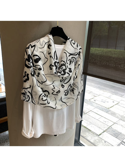 Scarvii - Abstract Floral Tassel Shawl Scarf