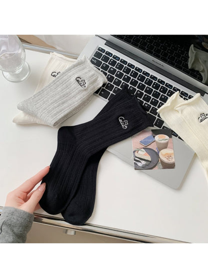 Rufia - Cute Cat Icon Ribbed Crew Socks