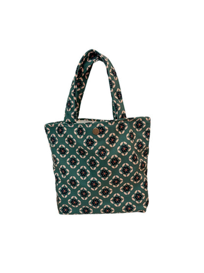 Cosbai - Vintage Canvas Tote Bag with Green Quilted Print