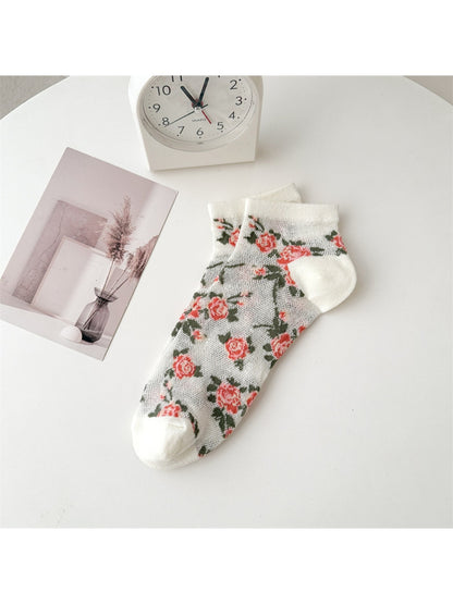 Rufia - Vintage Rose Pattern Ankle Socks