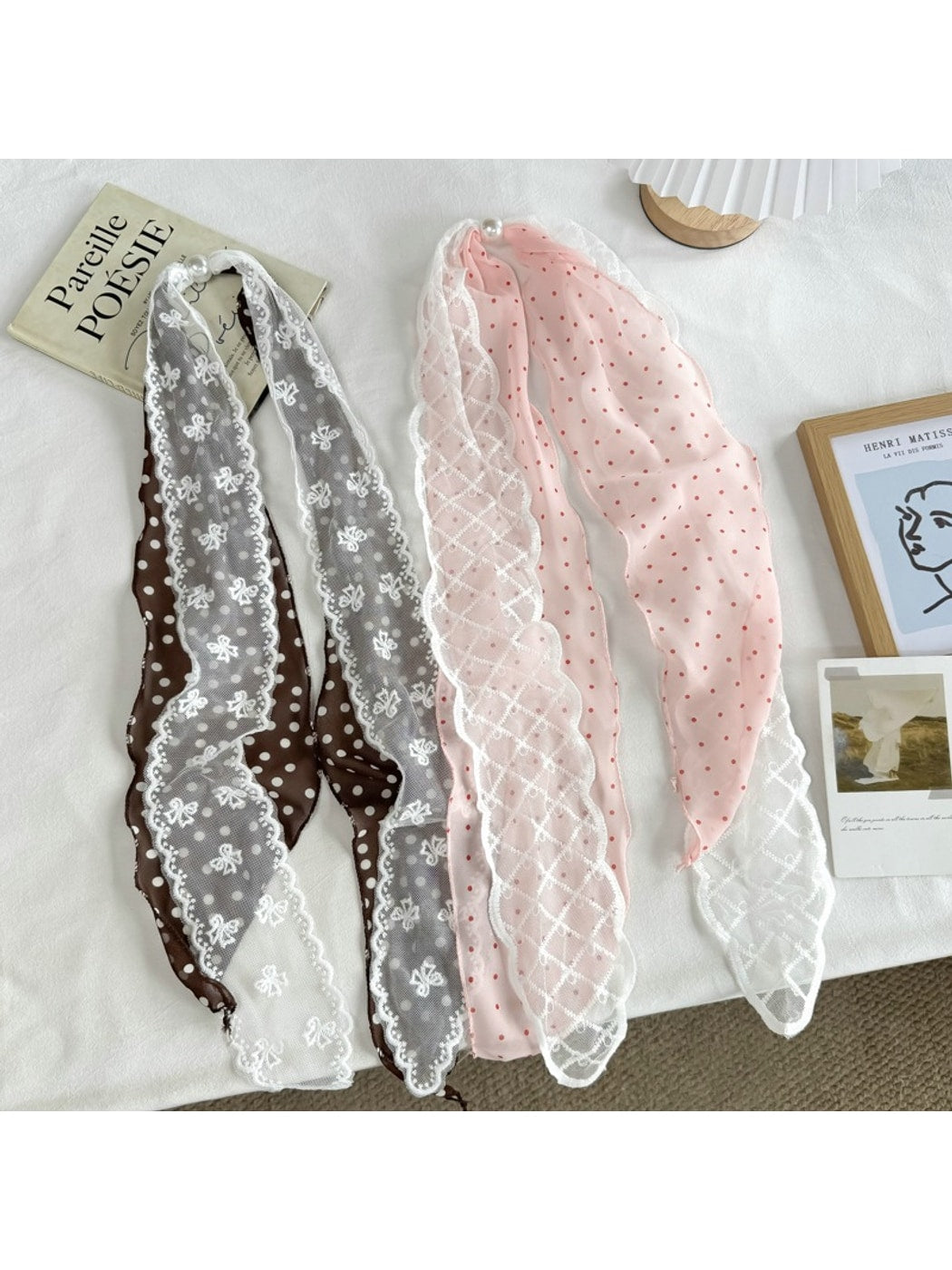 Scarvii - Fresh Polka Dot Lace Double Layer Scarf