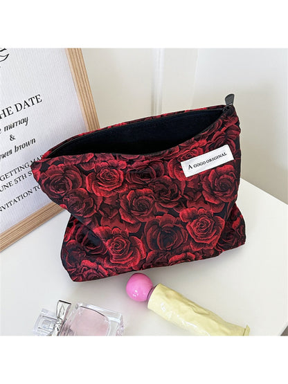 Cosbai - Rose Pattern Zipper Cosmetic Organizer Bag