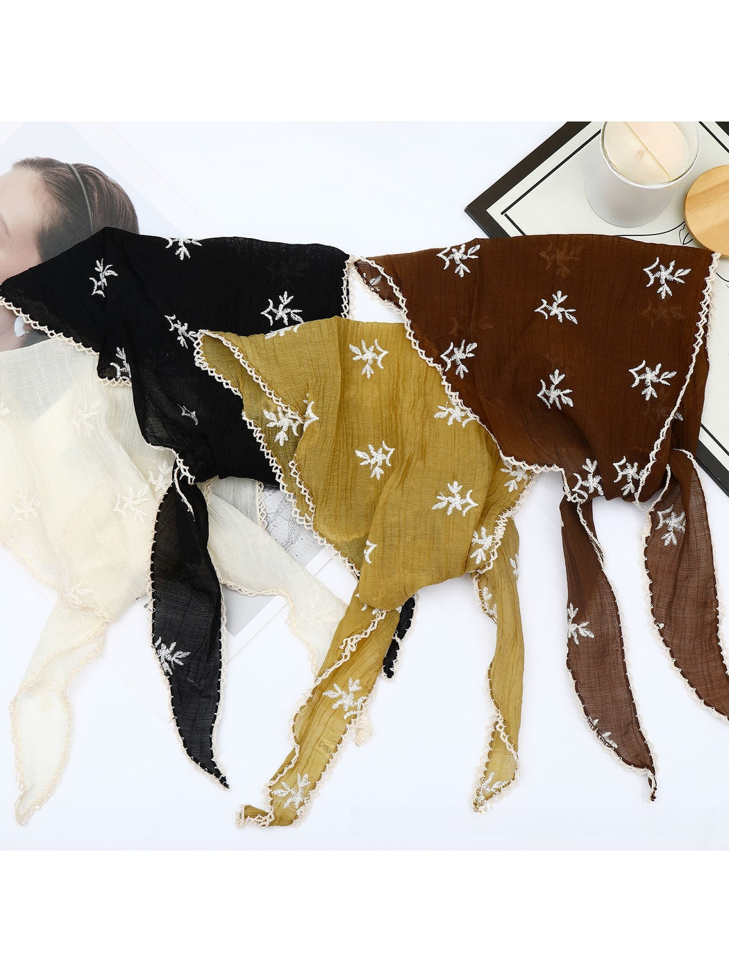 Scarvii - Embroidered Lace Edge Triangle Bandana