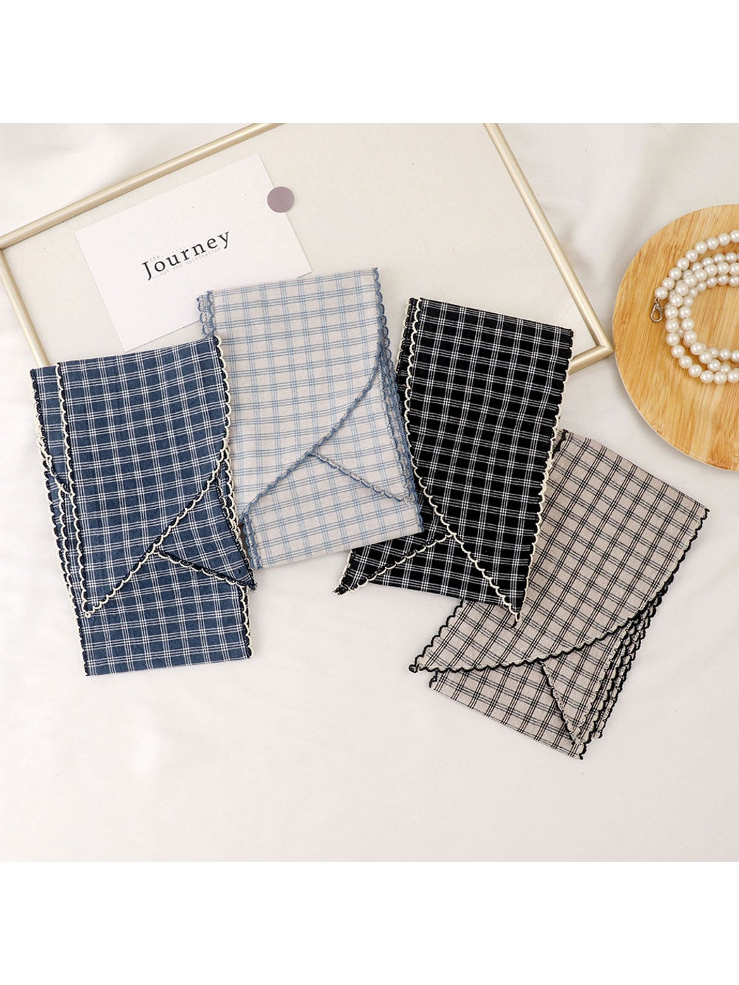 Scarvii - Checked Print Long Narrow Neck Scarf