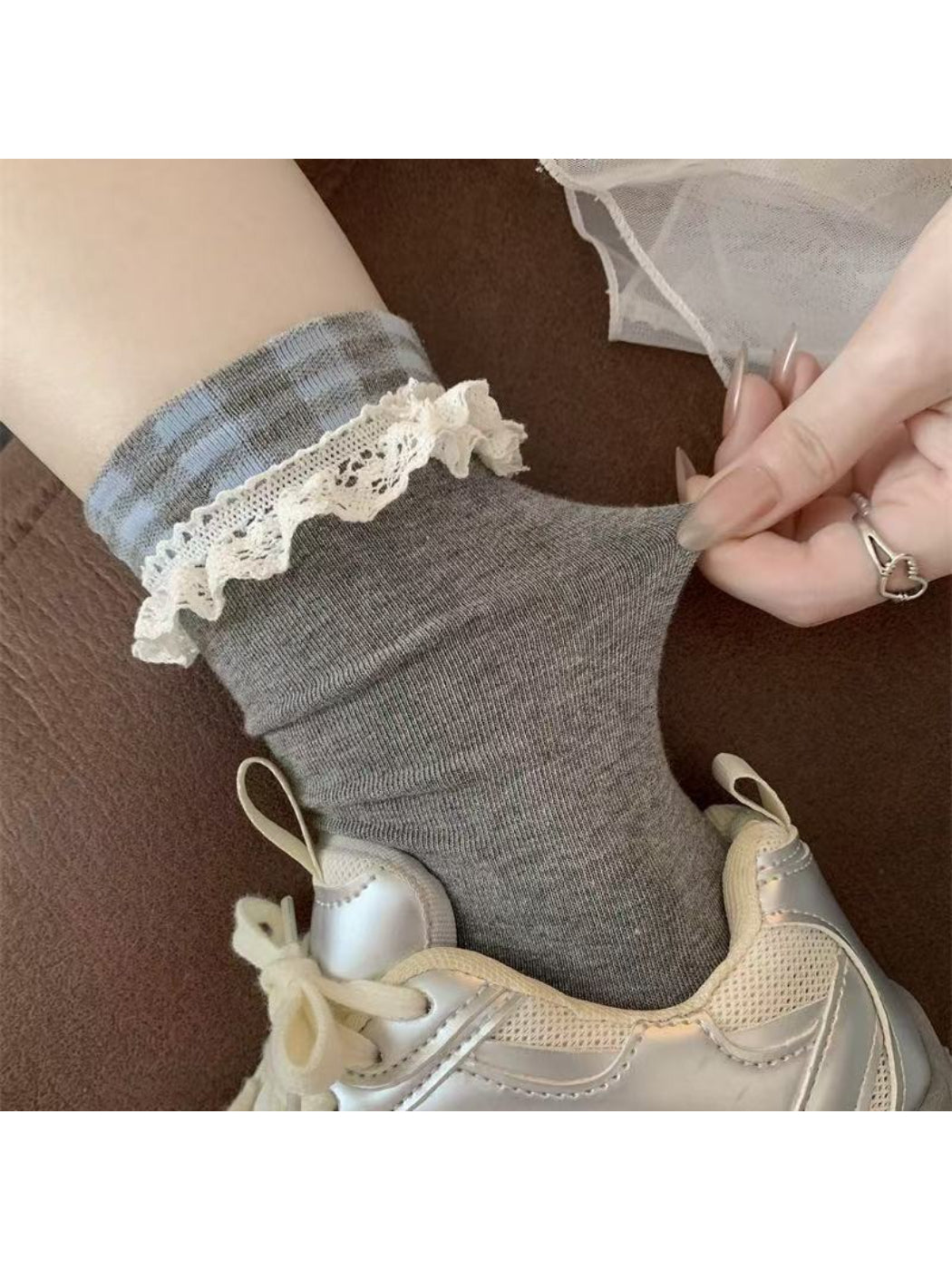 Rufia - Plaid Cuff Lace Trim Crew Socks product image 2