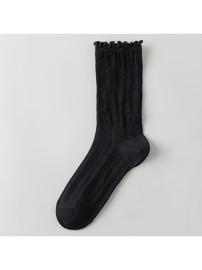 Rufia - Ruffle Cuff Bow Pattern Crew Socks