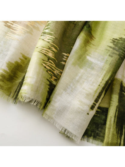 Scarvii - Gold Foil Scarf with Lake & Mountain Pattern