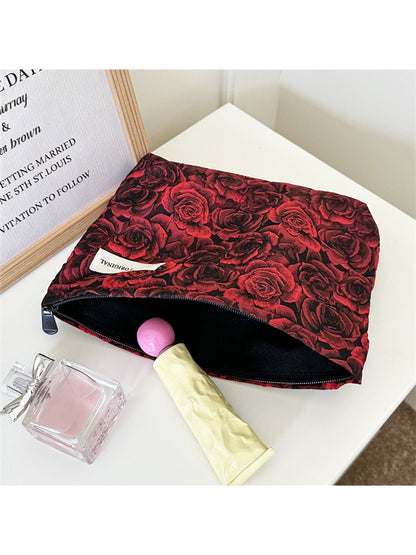 Cosbai - Rose Pattern Zipper Cosmetic Organizer Bag