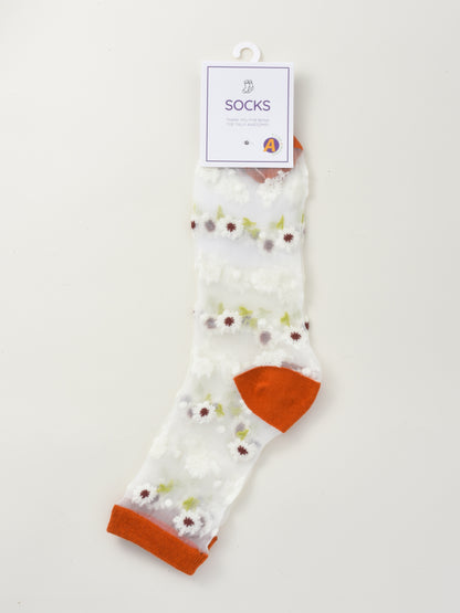 Rufia - Soft Floral Mesh Sheer Crew Socks