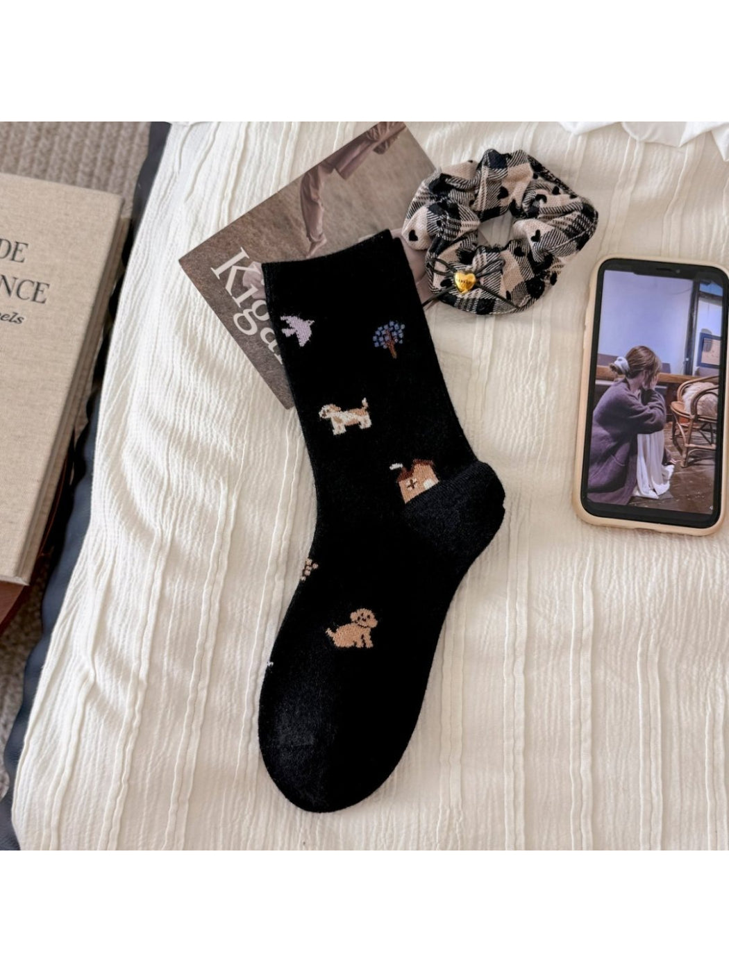 Rufia - Puppy Motif Cozy Crew Socks