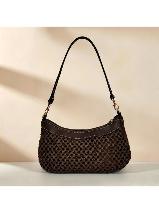 Cosbai dark woven shoulder bag shown from front angle on white background
