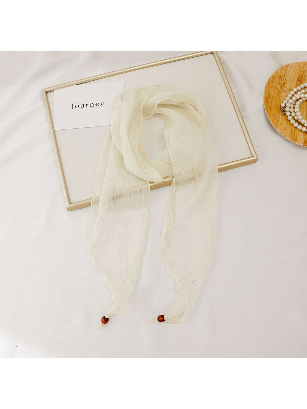 Scarvii - Solid Color Pleated Narrow Long Scarf