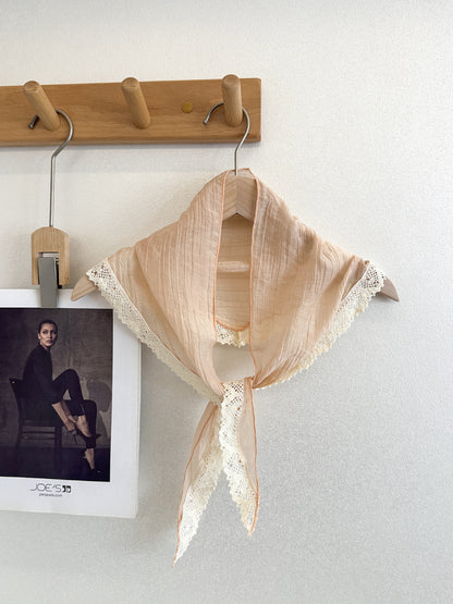 Scarvii - Lace Trim Crinkle Neck Scarf