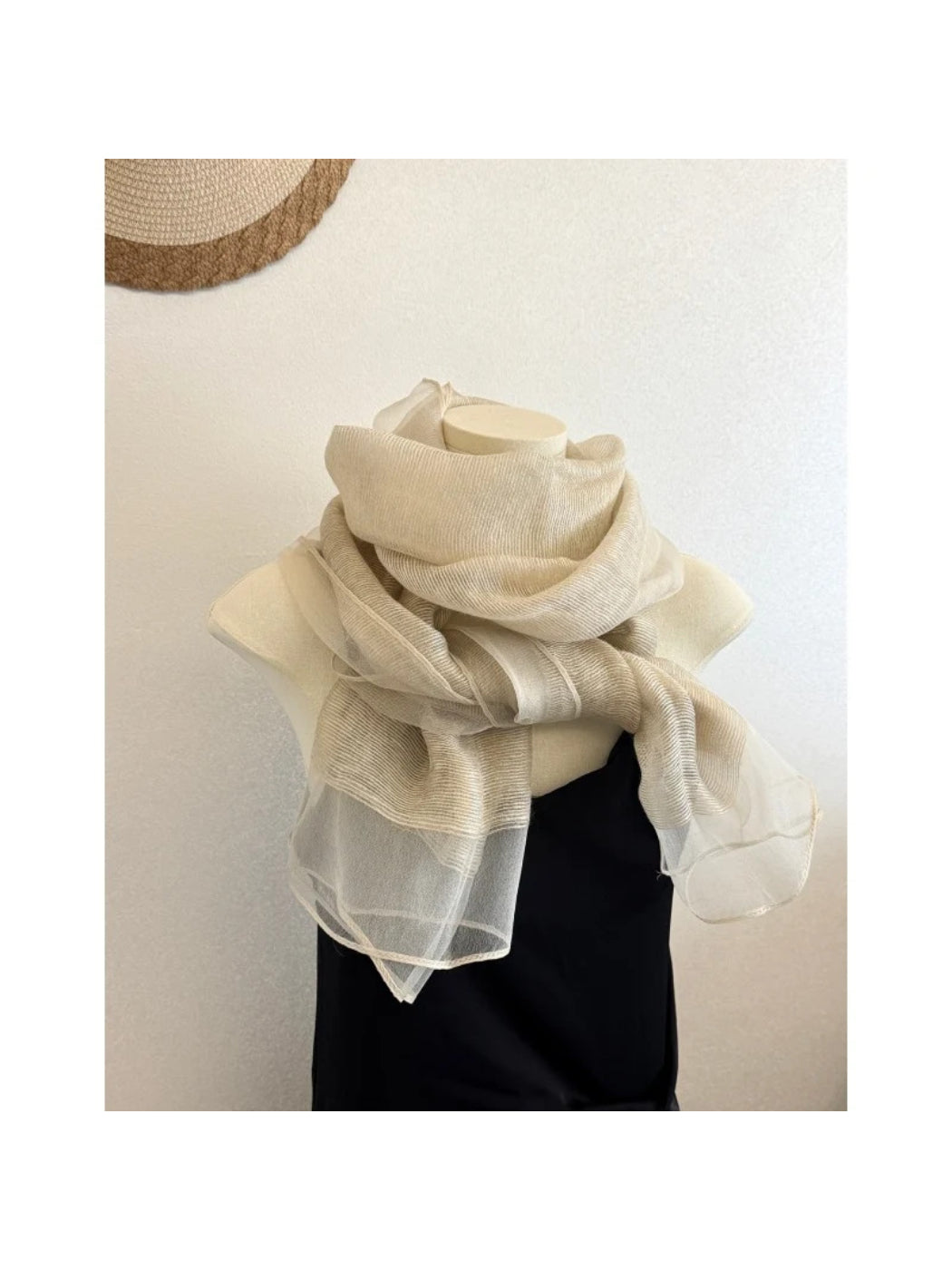 Scarvii - Sheer Pleated Beige Scarf