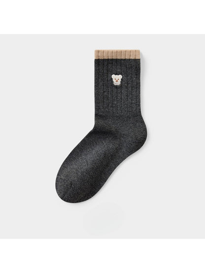 Rufia - Embroidered Bear Ribbed Crew Socks