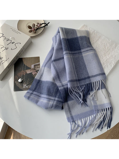 Scarvii - Soft Light Checked Fringe Scarf