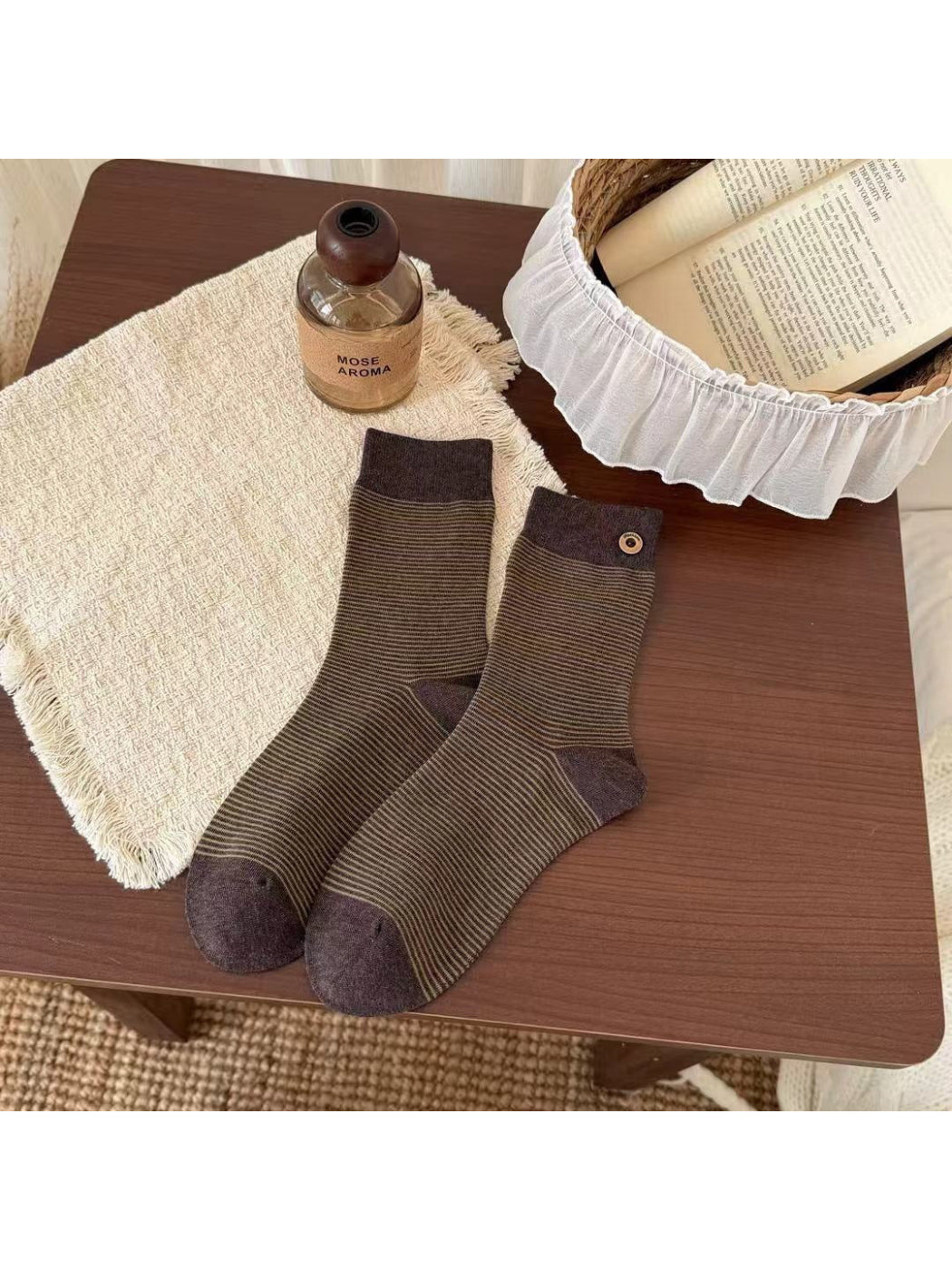 Rufia - Patterned Ribbed Cuff Crew Socks