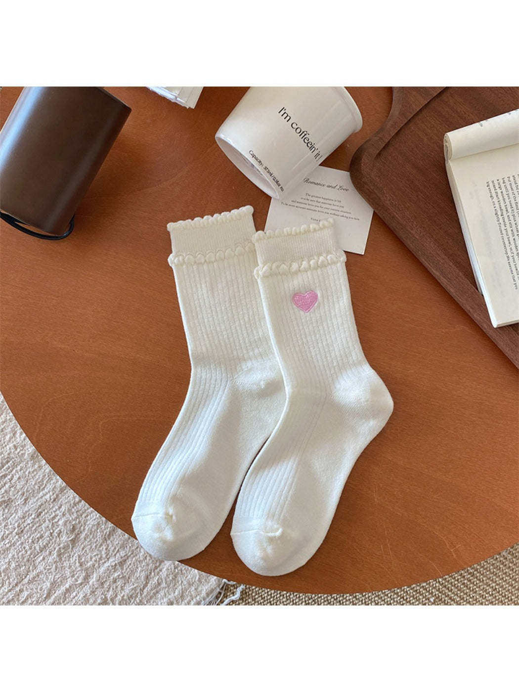 Rufia - Winter Mid-Calf Socks with Bow & Heart Print