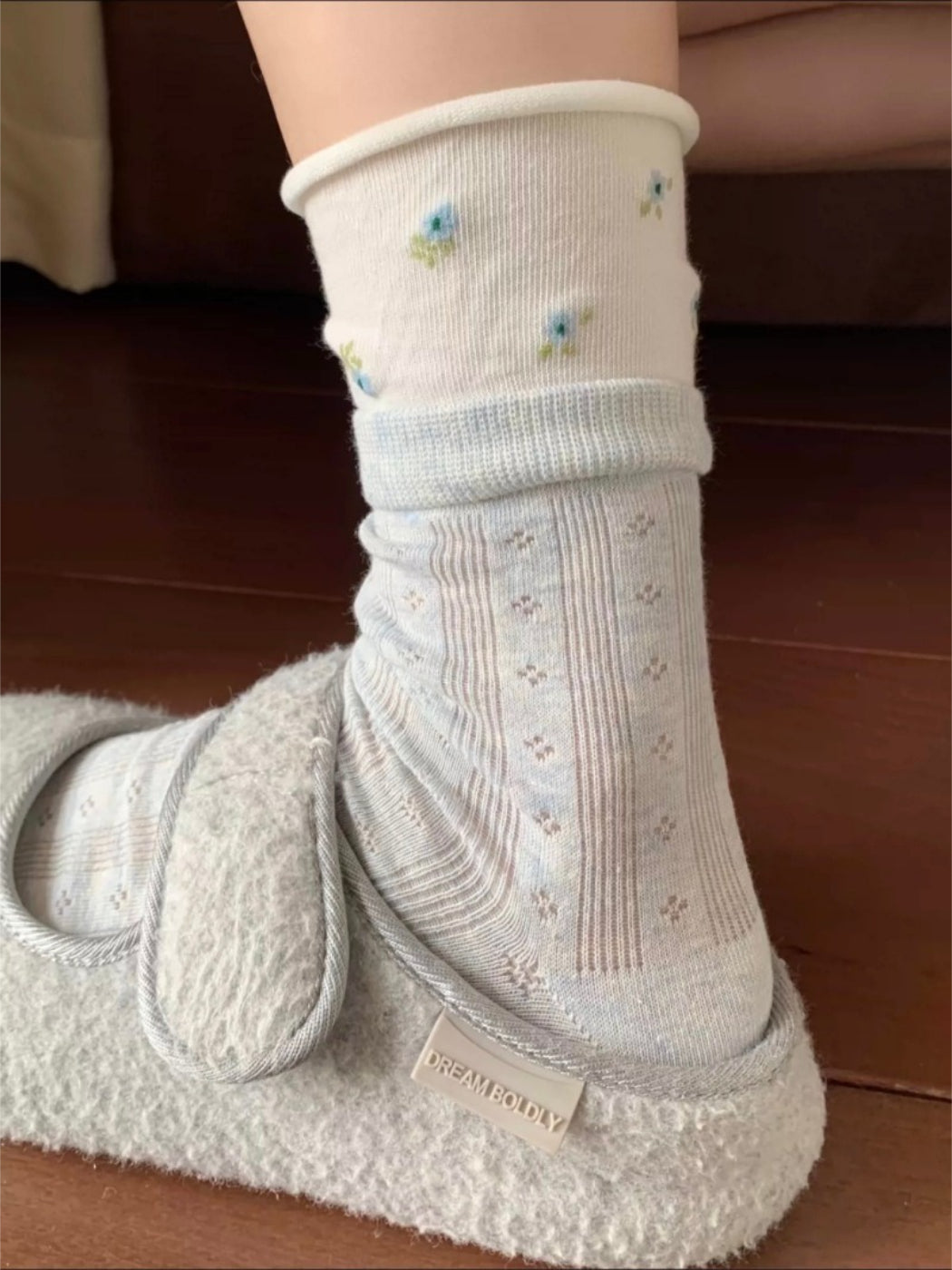 Rufia Ribbed Mesh Floral Mid Calf Socks product image