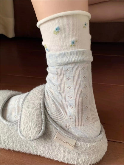 Rufia Ribbed Mesh Floral Mid Calf Socks product image