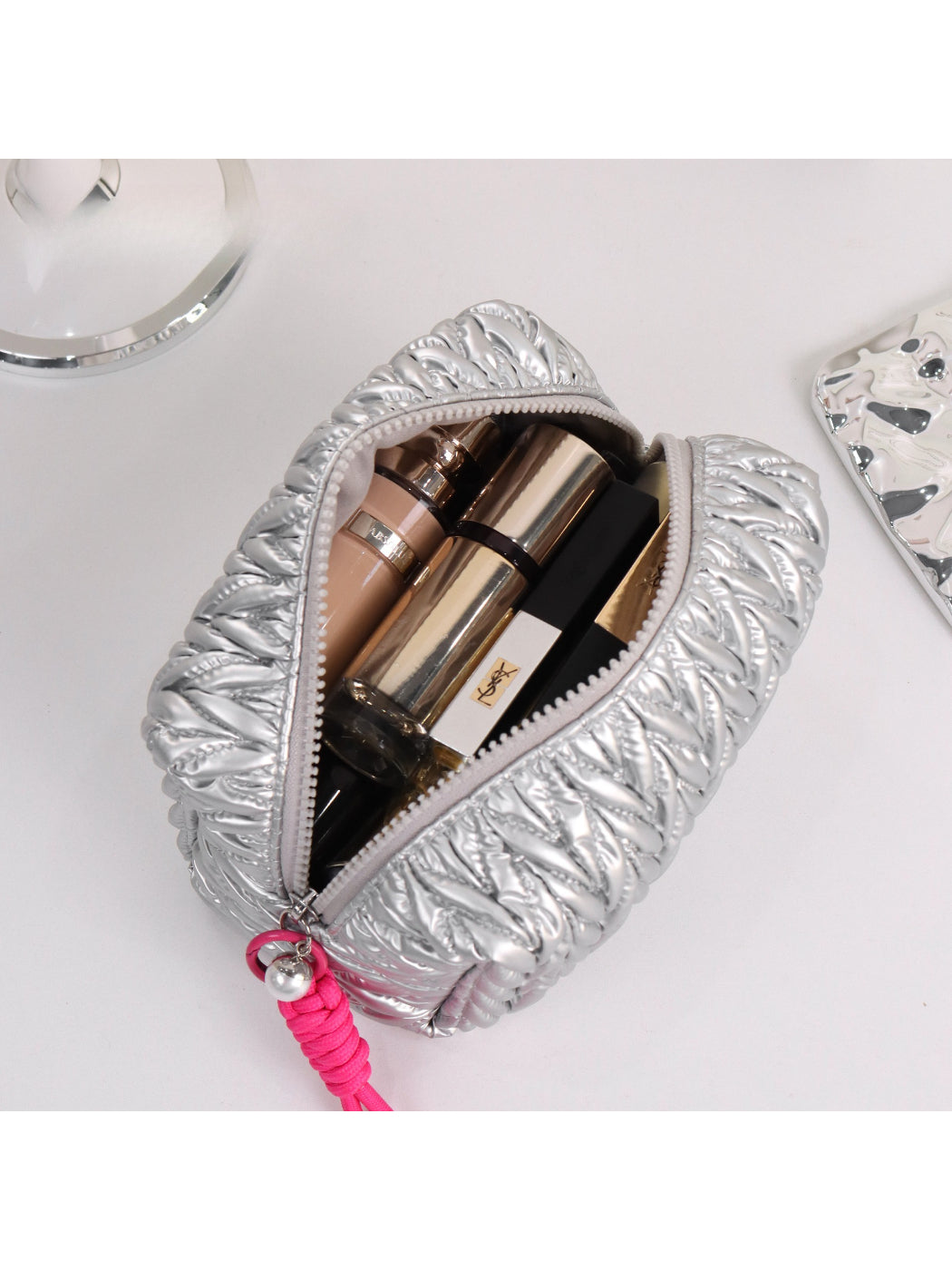 Cosbai - Metallic Quilted Puffer Makeup Bag