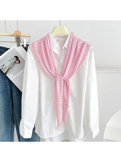 Scarvii - Openwork Knit Solid Color Triangle Scarf