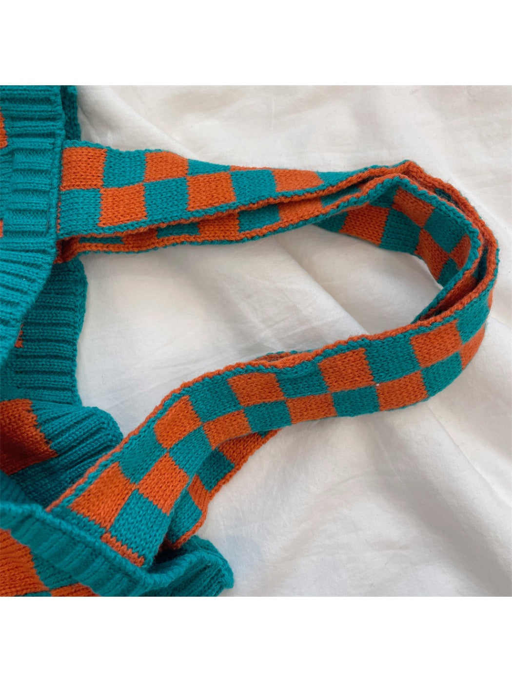 Cosbai – Knitted Checkered Tote Bag