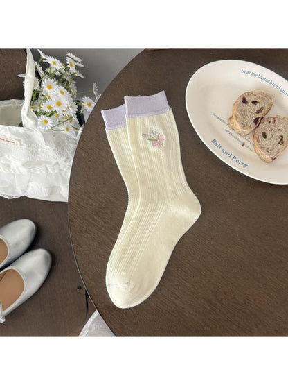 Rufia - Bouquet Embroidered Casual Crew Socks
