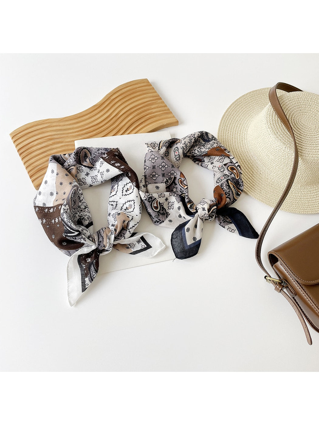 Scarvii - Paisley Print Color Block Square Scarf