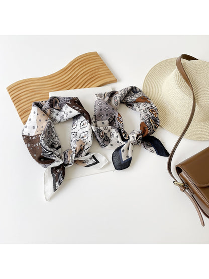 Scarvii - Paisley Print Color Block Square Scarf