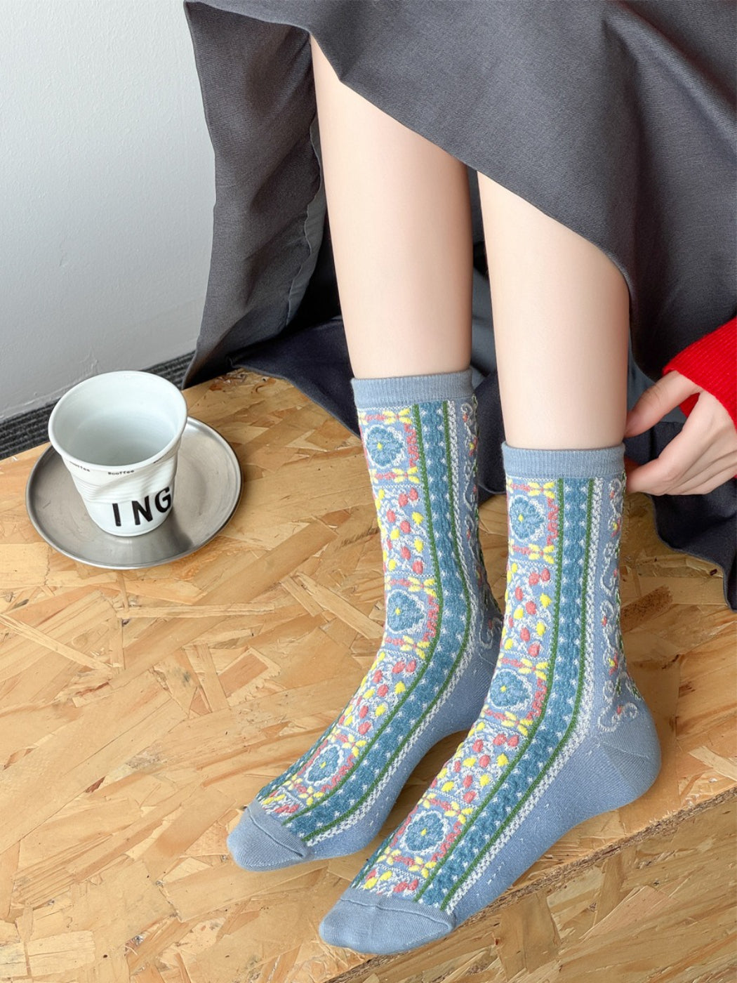 Rufia - Textured Floral Ribbon Socks