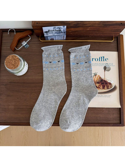 Rufia - Heart & Bow Pattern Crew Socks