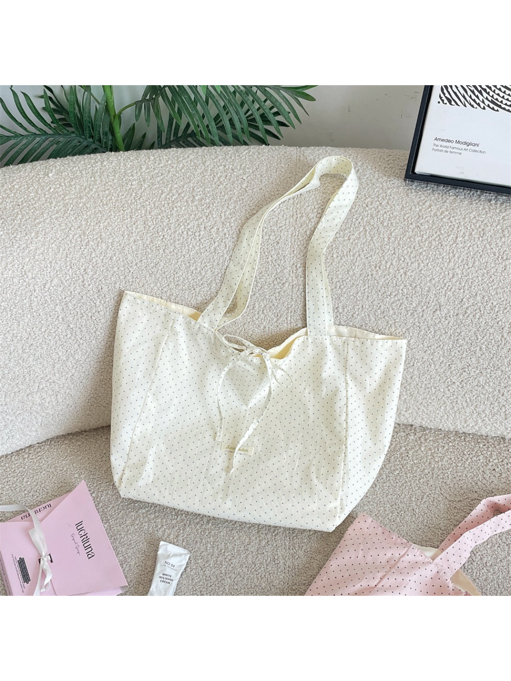 Cosbai - Polka Dot Bow Shoulder Tote