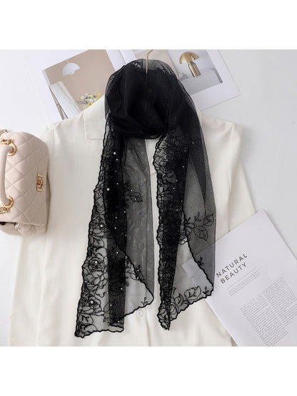 Scarvii - Elegant Lace Detail Long Scarf