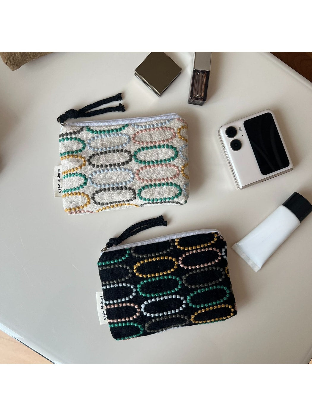 Cosbai - Retro Embroidered Rectangular Zip Pouch