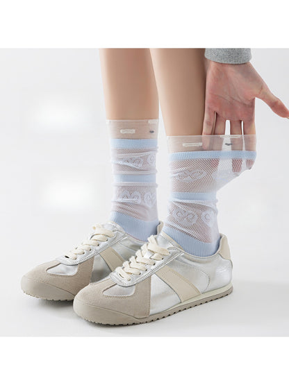 Rufia - Openwork Heart and Bow Pattern Crew Socks