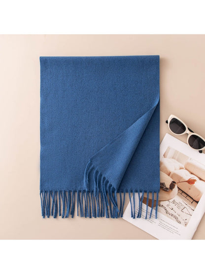 Scarvii - Solid Color Fringe Trim Long Scarf