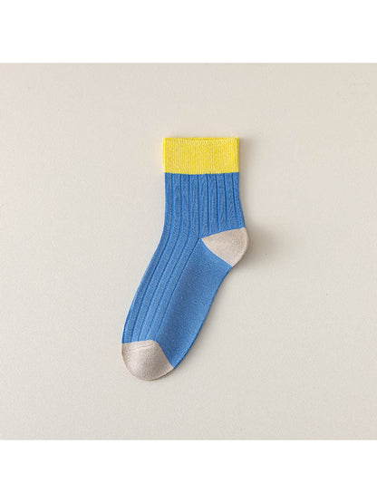Rufia - Simple Colorblock Ribbed Casual Crew Socks