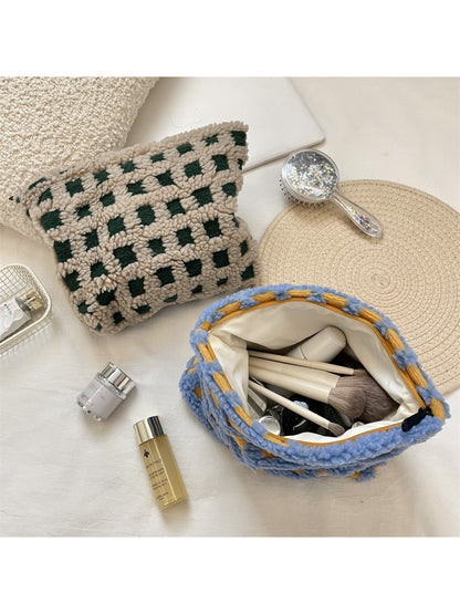 Cosbai - Plush Grid Makeup Bag