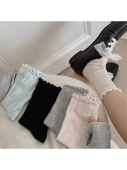 Rufia - Pointelle Ruffled-Cuff Socks