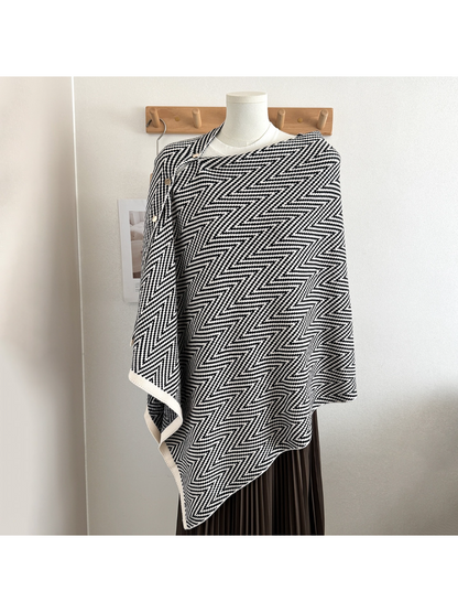 Scarvii - Herringbone Button Front Shawl Wrap