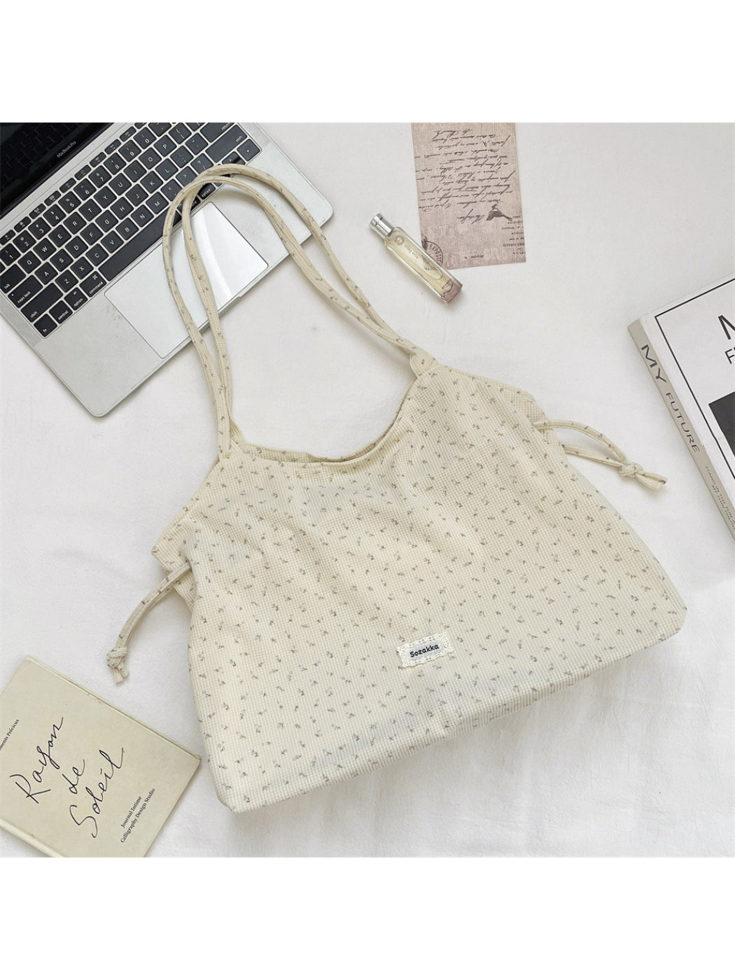 Cosbai - Ditsy Floral Side Tie Tote Bag
