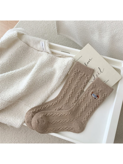 Rufia - Cute Dachshund Motif Knit Crew Socks