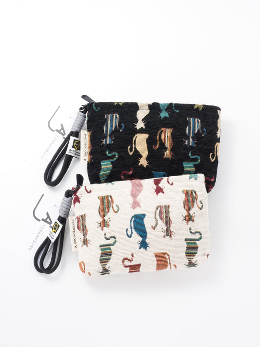 Cosbai - Cat Print Mini Canvas Makeup & Travel Bag