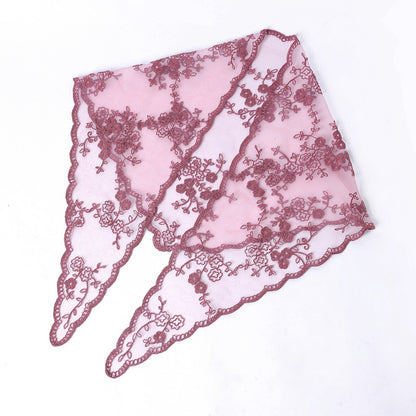 Haila floral lace veil head scarf displayed with complementary accessories