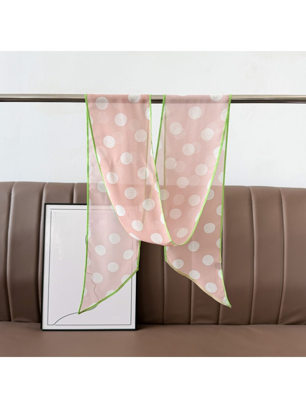 Scarvii - Pink Polka Dot Ribbon Style Long Scarf