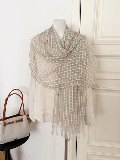 Scarvii - Sheer Open-Weave Fringed Scarf