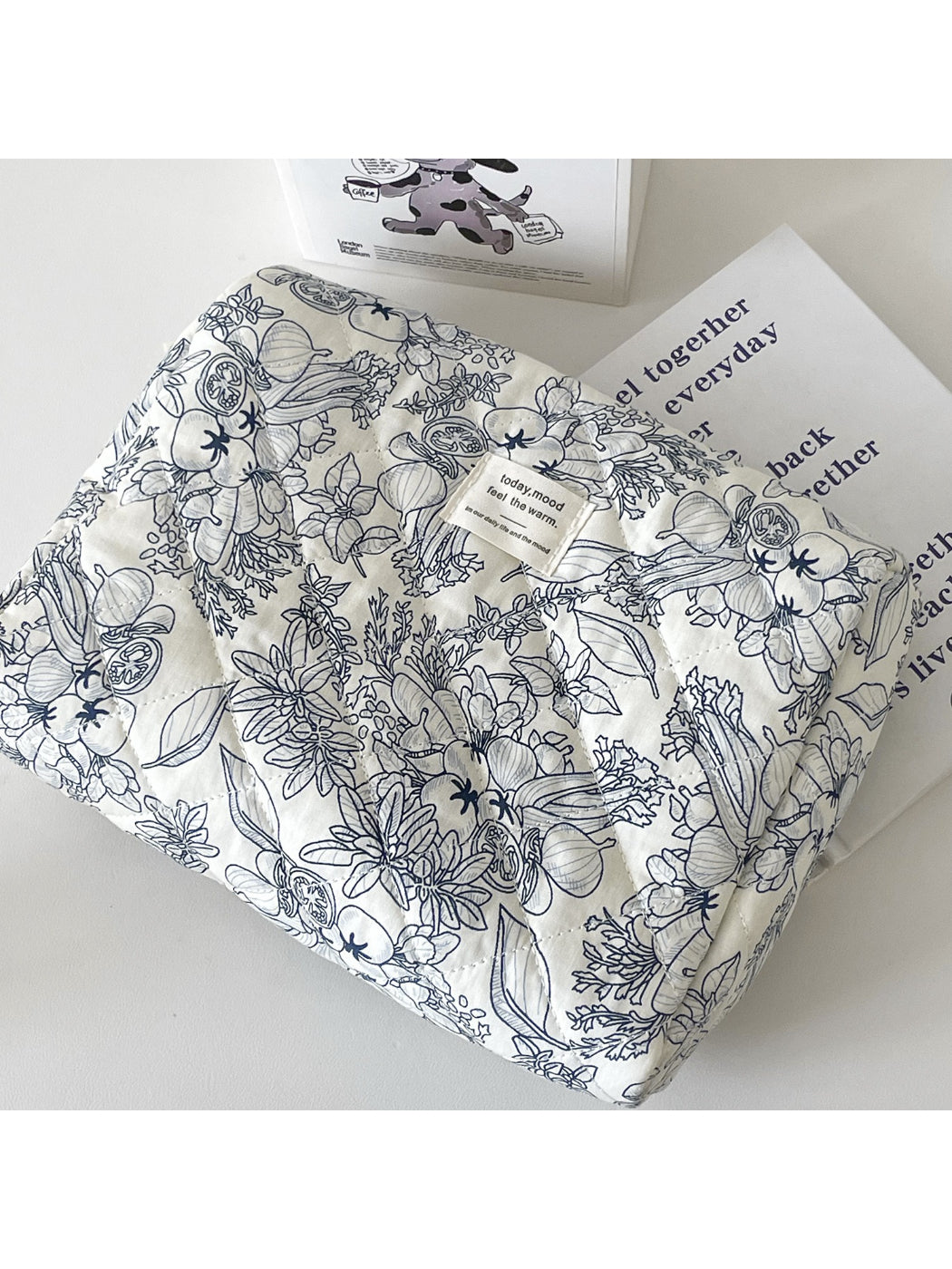 Cosbai quilted botanical makeup bag with floral pattern and