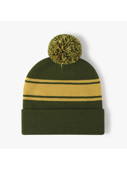 Haila - Striped Pom Cuffed Knit Beanie